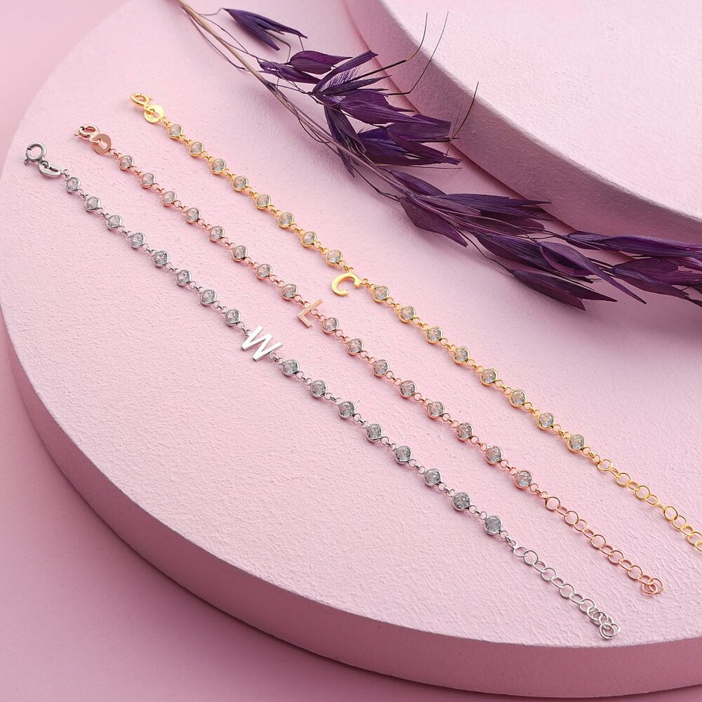 Personalized Initial Bracelet With Zircon Stones … - image 4